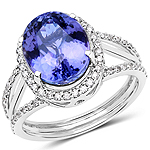 QR21779TANWD-14KW 5.03 ctw. Genuine Tanzanite and 0.38 ctw. White Diamond Halo Ring in 14K White Gold