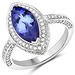 QR22476TANWD-14KW 2.44 ctw. Genuine Tanzanite and 0.60 ctw. White Diamond Halo Ring in 14K White Gold