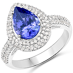 QR22592TANWD-14KW 2.53 ctw. Genuine Tanzanite and 0.60 ctw. White Diamond Halo Ring in 14K White Gold