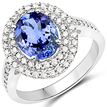 QR22631TANWD-14KW 2.48 ctw. Genuine Tanzanite and 0.64 ctw. White Diamond Halo Ring in 14K White Gold