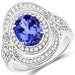 QR22650TANWD-14KW 2.40 ctw. Genuine Tanzanite and 0.52 ctw. White Diamond Halo Ring in 14K White Gold