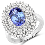 QR22662TANWD-14KW 3.00 ctw. Genuine Tanzanite and 0.86 ctw. White Diamond Halo Ring in 14K White Gold