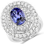 QR22682TANWD-14KW 3.17 ctw. Genuine Tanzanite and 1.17 ctw. White Diamond Halo Ring in 14K White Gold