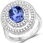 QR22685TANWD-14KW 2.82 ctw. Genuine Tanzanite and 0.61 ctw. White Diamond Halo Ring in 14K White Gold