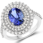 QR22686TANWD-14KW 2.19 ctw. Genuine Tanzanite and 0.95 ctw. White Diamond Halo Ring in 14K White Gold