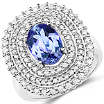 QR22690TANWD-14KW 2.44 ctw. Genuine Tanzanite and 0.91 ctw. White Diamond Halo Ring in 14K White Gold