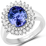 QR22695TANWD-14KW 3.00 ctw. Genuine Tanzanite and 0.51 ctw. White Diamond Halo Ring in 14K White Gold