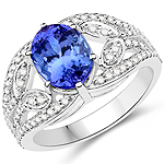 QR22702TANWD-14KW 2.83 ctw. Genuine Tanzanite and 0.42 ctw. White Diamond Bridge Ring in 14K White Gold