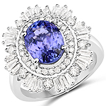 QR22709TANWD-14KW 2.81 ctw. Genuine Tanzanite and 1.28 ctw. White Diamond Halo Ring in 14K White Gold