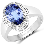 QR22712TANWD-14KW 2.80 ctw. Genuine Tanzanite and 0.29 ctw. White Diamond Halo Ring in 14K White Gold