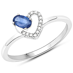 QR22773BSAPHWD-14KW 0.22 ctw. Genuine Blue Sapphire and 0.04 ctw. White Diamond Solitaire Ring in 14K White Gold