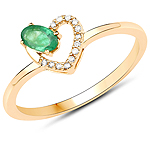 0.19 ctw. Genuine Emerald and 0.04 ctw. White Diamond Statement Ring in 14K Yellow Gold