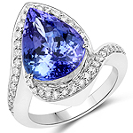 QR23370TANWD-14KW 7.74 ctw. Genuine Tanzanite and 0.46 ctw. White Diamond Halo Ring in 14K White Gold