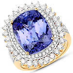 QR23409TANWD-18KY 13.57 ctw. Genuine Tanzanite and 1.42 ctw. White Diamond Halo Ring in 18K Yellow Gold