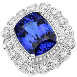 11.58 ctw. Genuine Tanzanite and 1.08 ctw. White Diamond Halo Ring in 18K White Gold