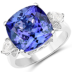 QR23592TANWD-18KW 10.18 ctw. Genuine Tanzanite and 0.48 ctw. White Diamond Bold Ring in 18K White Gold
