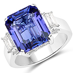 9.86 ctw. Genuine Tanzanite and 0.35 ctw. White Diamond Bold Ring in 18K White Gold