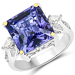 QR23594TANWD-18KW 9.67 ctw. Genuine Tanzanite and 0.35 ctw. White Diamond Bold Ring in 18K White Gold