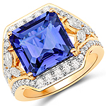 QR23662TANWD-18KY 8.05 ctw. Genuine Tanzanite and 1.07 ctw. White Diamond Bold Ring in 18K Yellow Gold