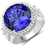 QR23664TANWD-18KW 11.34 ctw. Genuine Tanzanite and 0.80 ctw. White Diamond Halo Ring in 18K White Gold