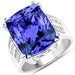 QR23673TANWD-18KW 14.64 ctw. Genuine Tanzanite and 0.49 ctw. White Diamond Cocktail Ring in 18K White Gold
