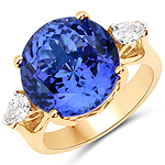 QR23702TANWD-18KY 11.72 ctw. Genuine Tanzanite and 0.49 ctw. White Diamond Bold Ring in 18K Yellow Gold