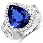 QR23736TANWD-18KW 8.06 ctw. Genuine Tanzanite and 1.19 ctw. White Diamond Halo Ring in 18K White Gold