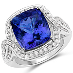 QR23775TANWD-18KW 12.82 ctw. Genuine Tanzanite and 0.92 ctw. White Diamond Crossover Ring in 18K White Gold