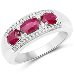 QR23891RWD-ER-14KW 1.12 ctw. Genuine Ruby and 0.09 ctw. White Diamond 3-Stone Ring in 14K White Gold