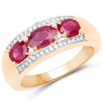 QR23891RWD-ER-14KY 1.12 ctw. Genuine Ruby and 0.09 ctw. White Diamond 3-Stone Ring in 14K Yellow Gold