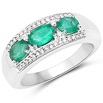 QR23891ZEWD-EH-14KW 1.04 ctw. Genuine Emerald and 0.09 ctw. White Diamond 3-Stone Ring in 14K White Gold