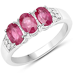 QR23892RWD-ER-14KW 1.56 ctw. Genuine Ruby and 0.10 ctw. White Diamond 3-Stone Ring in 14K White Gold
