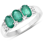 QR23892ZEWD-EH-14KW 1.32 ctw. Genuine Emerald and 0.10 ctw. White Diamond 3-Stone Ring in 14K White Gold