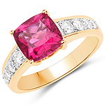 2.26 ctw. Genuine Rubellite and 0.44 ctw. White Diamond Bridge Ring in 14K Yellow Gold