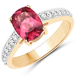1.94 ctw. Genuine Rubellite and 0.33 ctw. White Diamond Bridge Ring in 14K Yellow Gold