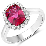1.94 ctw. Genuine Rubellite and 0.16 ctw. White Diamond Cocktail Ring in 14K White Gold