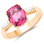 1.94 ctw. Genuine Rubellite and 0.14 ctw. White Diamond Cocktail Ring in 14K Yellow Gold