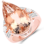 QR24032MGWD-14KR 14.41 ctw. Genuine Morganite and 0.56 ctw. White Diamond Cocktail Ring in 14K Rose Gold