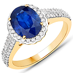 QR24206BSAPHWD-14KY 1.95 ctw. Genuine Blue Sapphire and 0.42 ctw. White Diamond Cocktail Ring in 14K Yellow Gold
