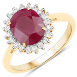 QR24434BRWD-14KY 1.60 ctw. Genuine Ruby and 0.10 ctw. White Diamond Halo Ring in 14K Yellow Gold