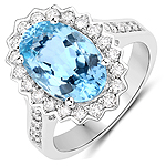 QR24796AQWD-14KW 4.30 ctw. Genuine Aquamarine and 0.64 ctw. White Diamond Cocktail Ring in 14K White Gold