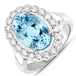 QR24798AQWD-14KW 4.65 ctw. Genuine Aquamarine and 0.60 ctw. White Diamond Cocktail Ring in 14K White Gold