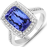 QR24821TANWD-14KW 4.13 ctw. Genuine Tanzanite and 0.37 ctw. White Diamond Cocktail Ring in 14K White Gold