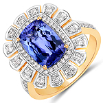 QR24822TANWD-14KY 3.12 ctw. Genuine Tanzanite and 0.43 ctw. White Diamond Statement Ring in 14K Yellow Gold