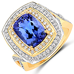 3.49 ctw. Genuine Tanzanite and 0.62 ctw. White Diamond Statement Ring in 14K Yellow Gold