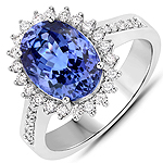 QR24824TANWD-14KW 3.73 ctw. Genuine Tanzanite and 0.42 ctw. White Diamond Cocktail Ring in 14K White Gold