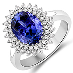 QR24827TANWD-14KW 3.45 ctw. Genuine Tanzanite and 0.43 ctw. White Diamond Cocktail Ring in 14K White Gold