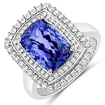 QR24829TANWD-14KW 5.06 ctw. Genuine Tanzanite and 0.55 ctw. White Diamond Halo Ring in 14K White Gold