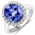 QR24830TANWD-14KW 4.44 ctw. Genuine Tanzanite and 0.28 ctw. White Diamond Halo Ring in 14K White Gold