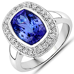 QR24832TANWD-14KW 3.49 ctw. Genuine Tanzanite and 0.35 ctw. White Diamond Cocktail Ring in 14K White Gold